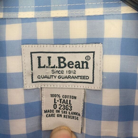 LL Bean Button Up Shirt Mens Size L Tall Blue Striped Short Sleeve 100% Cotton - Picture 4 of 16